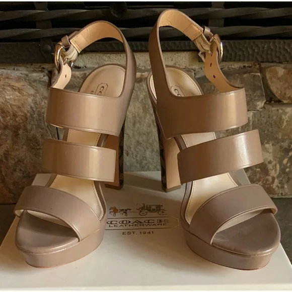 COACH Bertta Vachetta Strappy Platform High Heels - Picture 3 of 13